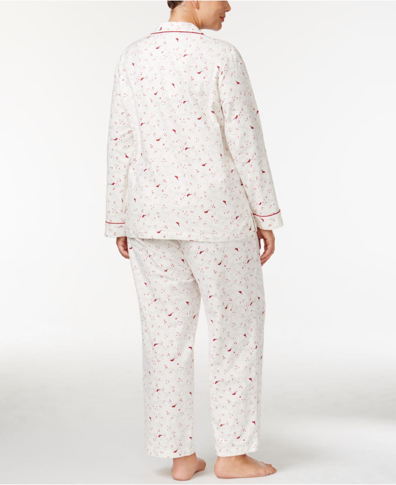 Charter Club Plus Size Printed Flannel Pajama Set in White Lyst